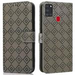 For Samsung Galaxy A21s Embossed Big Small Concentric Squares Pattern Horizontal Flip Leather Case with Card Slot & Holder & Wallet(Grey)