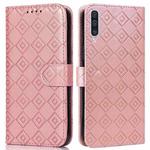 For Samsung Galaxy A30s EU Version Embossed Big Small Concentric Squares Pattern Horizontal Flip Leather Case with Card Slot & Holder & Wallet(Pink)