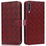 For Samsung Galaxy A30s EU Version Embossed Big Small Concentric Squares Pattern Horizontal Flip Leather Case with Card Slot & Holder & Wallet(Brown)