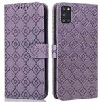 For Samsung Galaxy A31 Embossed Big Small Concentric Squares Pattern Horizontal Flip Leather Case with Card Slot & Holder & Wallet(Purple)