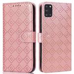 For Samsung Galaxy A31 Embossed Big Small Concentric Squares Pattern Horizontal Flip Leather Case with Card Slot & Holder & Wallet(Pink)