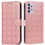 For Samsung Galaxy A32 5G Embossed Big Small Concentric Squares Pattern Horizontal Flip Leather Case with Card Slot & Holder & Wallet(Pink)