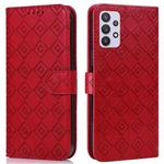 For Samsung Galaxy A32 5G Embossed Big Small Concentric Squares Pattern Horizontal Flip Leather Case with Card Slot & Holder & Wallet(Red)