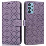 For Samsung Galaxy A32 4G Embossed Big Small Concentric Squares Pattern Horizontal Flip Leather Case with Card Slot & Holder & Wallet(Purple)