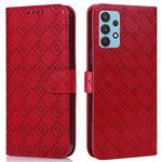 For Samsung Galaxy A32 4G Embossed Big Small Concentric Squares Pattern Horizontal Flip Leather Case with Card Slot & Holder & Wallet(Red)