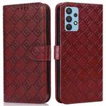 For Samsung Galaxy A32 4G Embossed Big Small Concentric Squares Pattern Horizontal Flip Leather Case with Card Slot & Holder & Wallet(Brown)