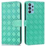 For Samsung Galaxy A32 4G Embossed Big Small Concentric Squares Pattern Horizontal Flip Leather Case with Card Slot & Holder & Wallet(Green)