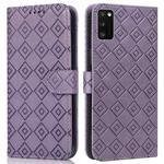For Samsung Galaxy A41 Embossed Big Small Concentric Squares Pattern Horizontal Flip Leather Case with Card Slot & Holder & Wallet(Purple)