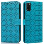 For Samsung Galaxy A41 Embossed Big Small Concentric Squares Pattern Horizontal Flip Leather Case with Card Slot & Holder & Wallet(Blue)