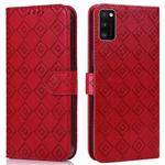 For Samsung Galaxy A41 Embossed Big Small Concentric Squares Pattern Horizontal Flip Leather Case with Card Slot & Holder & Wallet(Red)