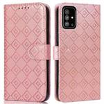 For Samsung Galaxy A51 4G Embossed Big Small Concentric Squares Pattern Horizontal Flip Leather Case with Card Slot & Holder & Wallet(Pink)