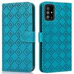 For Samsung Galaxy A51 4G Embossed Big Small Concentric Squares Pattern Horizontal Flip Leather Case with Card Slot & Holder & Wallet(Blue)