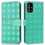 For Samsung Galaxy A51 4G Embossed Big Small Concentric Squares Pattern Horizontal Flip Leather Case with Card Slot & Holder & Wallet(Green)