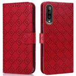 For Samsung Galaxy A70 / A70s Embossed Big Small Concentric Squares Pattern Horizontal Flip Leather Case with Card Slot & Holder & Wallet(Red)