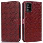 For Samsung Galaxy A71 4G Embossed Big Small Concentric Squares Pattern Horizontal Flip Leather Case with Card Slot & Holder & Wallet(Brown)