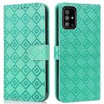 For Samsung Galaxy A71 4G Embossed Big Small Concentric Squares Pattern Horizontal Flip Leather Case with Card Slot & Holder & Wallet(Green)