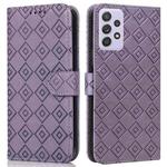 For Samsung Galaxy A72 5G Embossed Big Small Concentric Squares Pattern Horizontal Flip Leather Case with Card Slot & Holder & Wallet(Purple)