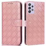 For Samsung Galaxy A72 5G Embossed Big Small Concentric Squares Pattern Horizontal Flip Leather Case with Card Slot & Holder & Wallet(Pink)