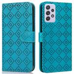 For Samsung Galaxy A72 5G Embossed Big Small Concentric Squares Pattern Horizontal Flip Leather Case with Card Slot & Holder & Wallet(Blue)