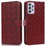 For Samsung Galaxy A72 5G Embossed Big Small Concentric Squares Pattern Horizontal Flip Leather Case with Card Slot & Holder & Wallet(Brown)
