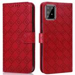For Samsung Galaxy A91 / S10 Lite Embossed Big Small Concentric Squares Pattern Horizontal Flip Leather Case with Card Slot & Holder & Wallet(Red)