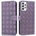 For Samsung Galaxy A52 5G Embossed Big Small Concentric Squares Pattern Horizontal Flip Leather Case with Card Slot & Holder & Wallet(Purple)