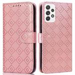 For Samsung Galaxy A52 5G Embossed Big Small Concentric Squares Pattern Horizontal Flip Leather Case with Card Slot & Holder & Wallet(Pink)