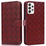 For Samsung Galaxy A52 5G Embossed Big Small Concentric Squares Pattern Horizontal Flip Leather Case with Card Slot & Holder & Wallet(Brown)