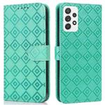 For Samsung Galaxy A52 5G Embossed Big Small Concentric Squares Pattern Horizontal Flip Leather Case with Card Slot & Holder & Wallet(Green)
