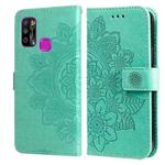 For Infinix Hot 9 Play 7-petal Flowers Embossing Pattern Horizontal Flip PU Leather Case with Holder & Card Slots & Wallet & Photo Frame(Green)