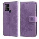 For Infinix Hot 10 7-petal Flowers Embossing Pattern Horizontal Flip PU Leather Case with Holder & Card Slots & Wallet & Photo Frame(Light Purple)