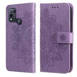 For Infinix Hot 10 Play 7-petal Flowers Embossing Pattern Horizontal Flip PU Leather Case with Holder & Card Slots & Wallet & Photo Frame(Light Purple)