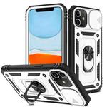 For iPhone 12 mini Sliding Camera Cover Design TPU + PC Protective Case with 360 Degree Rotating Holder & Card Slot (White+Black)