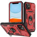 For iPhone 12 mini Sliding Camera Cover Design TPU + PC Protective Case with 360 Degree Rotating Holder & Card Slot (Red+Black)