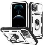 For iPhone 12 / 12 Pro Sliding Camera Cover Design TPU + PC Protective Case with 360 Degree Rotating Holder & Card Slot(White+Black)