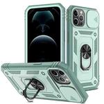 For iPhone 12 / 12 Pro Sliding Camera Cover Design TPU + PC Protective Case with 360 Degree Rotating Holder & Card Slot(Grey Green+Grey Green)