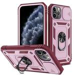 For iPhone 11 Pro Max Sliding Camera Cover Design TPU + PC Protective Case with 360 Degree Rotating Holder & Card Slot (Pink+Dark Red)