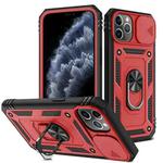 For iPhone 11 Pro Max Sliding Camera Cover Design TPU + PC Protective Case with 360 Degree Rotating Holder & Card Slot (Red+Black)