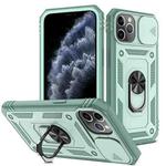 For iPhone 11 Pro Max Sliding Camera Cover Design TPU + PC Protective Case with 360 Degree Rotating Holder & Card Slot (Grey Green+Grey Green)