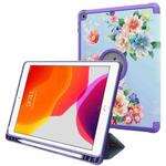 For iPad 10.2 2021 / 2020 / 2019 Painted Pattern Shockproof Horizontal Flip TPU + PU Leather Case with 3-folding Holder & Pen Slot(GWL10046 Flower)