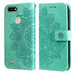 For Tecno Pop 2 F 7-petal Flowers Embossing Pattern Horizontal Flip PU Leather Case with Holder & Card Slots & Wallet & Photo Frame(Green)