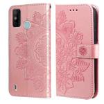 For Tecno Spark 6 Go 7-petal Flowers Embossing Pattern Horizontal Flip PU Leather Case with Holder & Card Slots & Wallet & Photo Frame(Rose Gold)