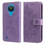 For Nokia 1.4 7-petal Flowers Embossing Pattern Horizontal Flip PU Leather Case with Holder & Card Slots & Wallet & Photo Frame(Light Purple)