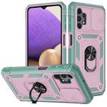 For Samsung Galaxy A32 5G Sliding Camera Cover Design TPU + PC Protective Case with 360 Degree Rotating Holder & Card Slot(Grey Green+Pink)