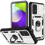 For Samsung Galaxy A52 Sliding Camera Cover Design TPU + PC Protective Case with 360 Degree Rotating Holder & Card Slot(White+Black)