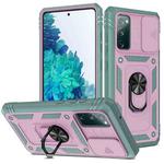 For Samsung Galaxy S20 FE Sliding Camera Cover Design TPU + PC Protective Case with 360 Degree Rotating Holder & Card Slot(Grey Green+Pink)