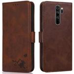 For Xiaomi Redmi Note 8 Pro Embossed Cat Butterflies Pattern Horizontal Flip Leather Case with Card Slot & Holder & Wallet(Brown)