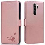 For Xiaomi Redmi Note 8 Pro Embossed Cat Butterflies Pattern Horizontal Flip Leather Case with Card Slot & Holder & Wallet(Pink)