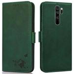 For Xiaomi Redmi Note 8 Pro Embossed Cat Butterflies Pattern Horizontal Flip Leather Case with Card Slot & Holder & Wallet(Green)