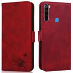 For Xiaomi Redmi Note 8T Embossed Cat Butterflies Pattern Horizontal Flip Leather Case with Card Slot & Holder & Wallet(Red)